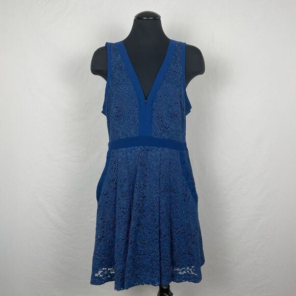Free People Blue Lace Eyelet Mini A-Line Dress - Women’s M - Picture 2 of 8